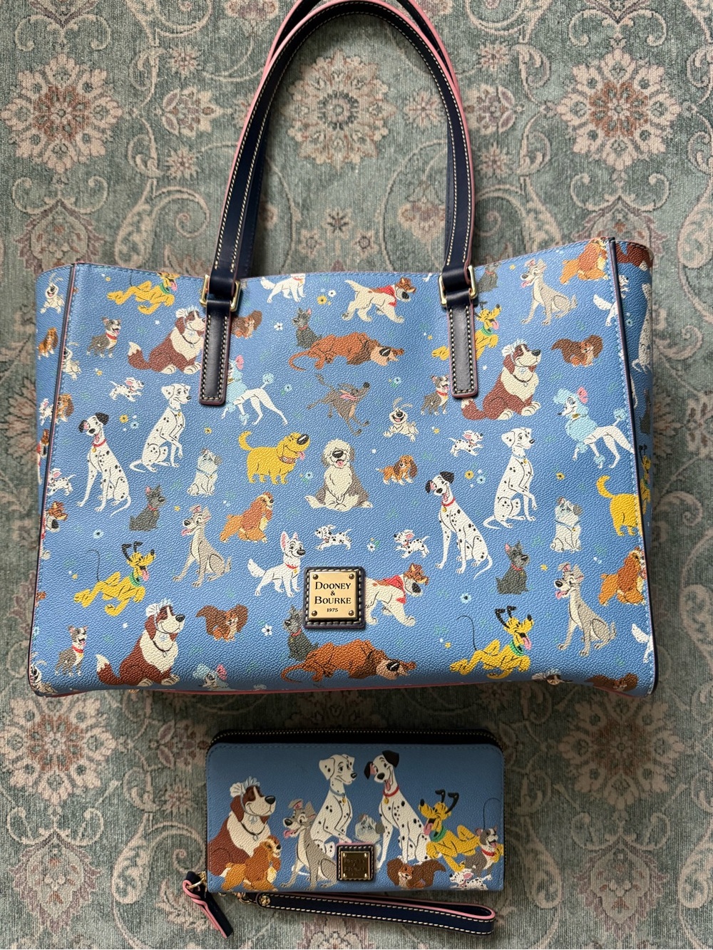 Dooney & Bourke Disney Blue Dogs Print Tote and Wallet Set